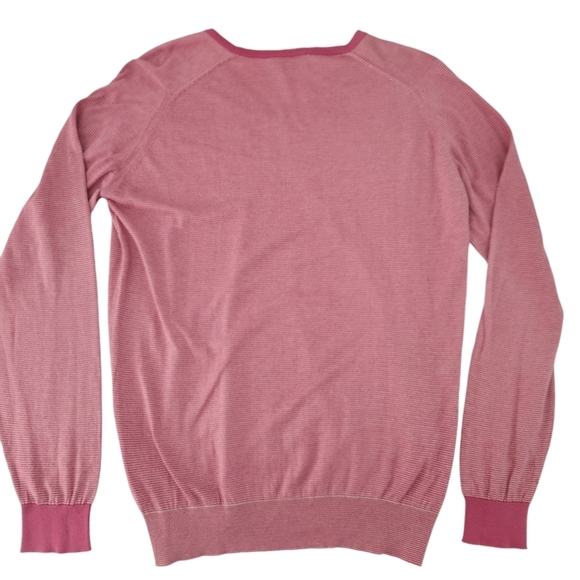 JOHN SMEDLEY Sea Island Cotton sweater V neck striped pink medium made in UK - Picture 7 of 14